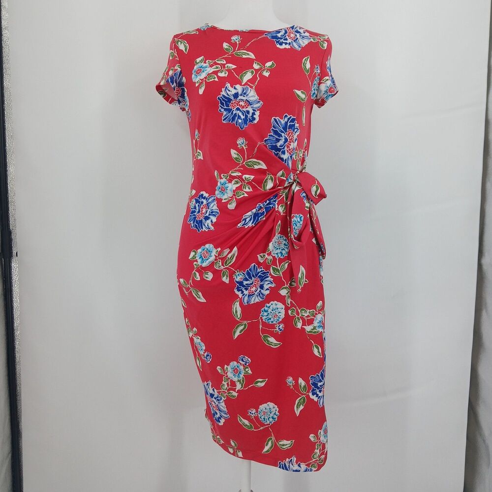 Shelby & Palmer Red Floral Print Short Sleeve Sheath Dress Size small